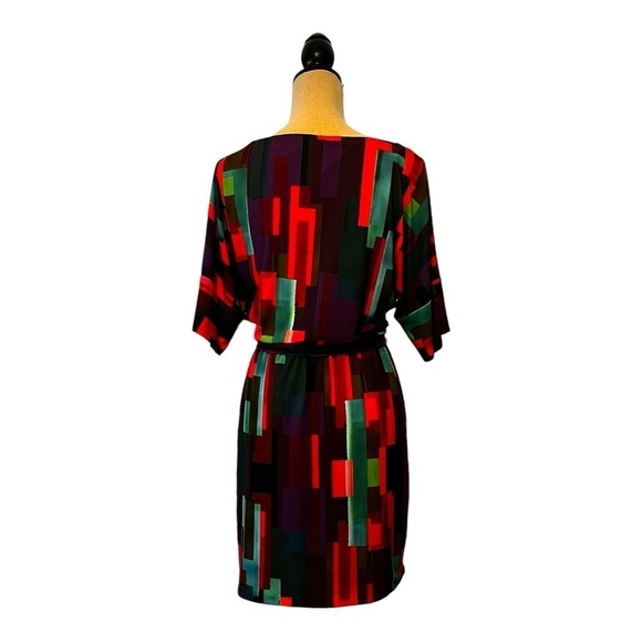 Trina Turk Designer Abstract Geometric Print Blouson Dress in Multi Jewel Tones - Picture 9 of 14